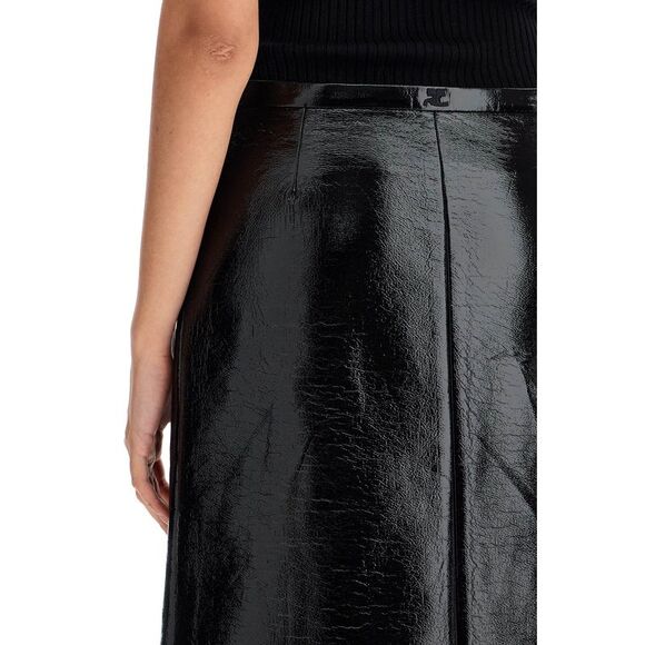 Chic Vinyl Midi Skirt with Front Slit - Picture 4 of 4